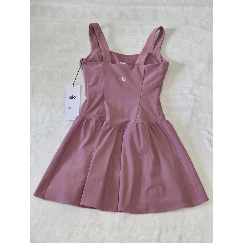 Alo Yoga XS Alosoft Break Point Tennis Dress in Pink Wild Rose NWT $138